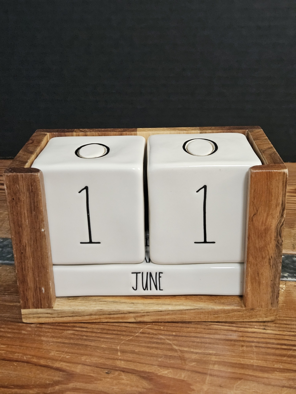 Rae Dunn Ceramic Block Perpetual Calendar with Wood Frame - White